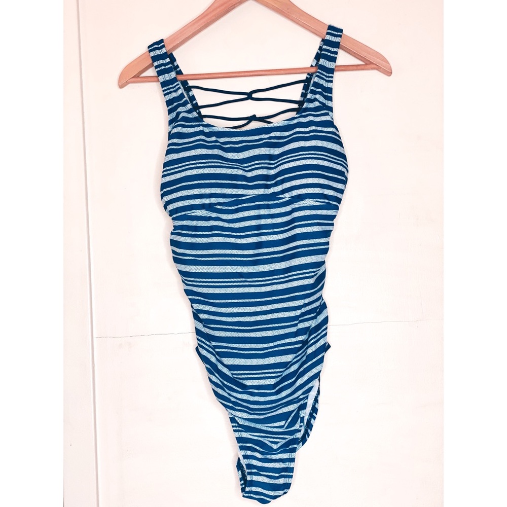 Silver and Navy Blue One Piece Swimsuit